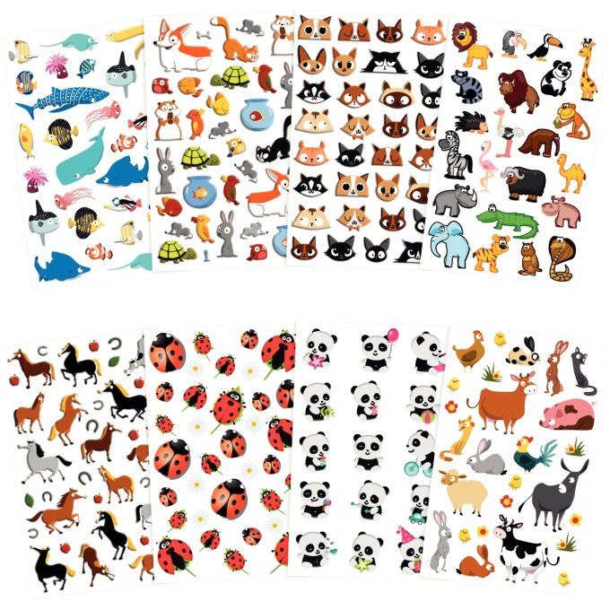 Pochette de 209 stickers déco 3D cooky thème animaux