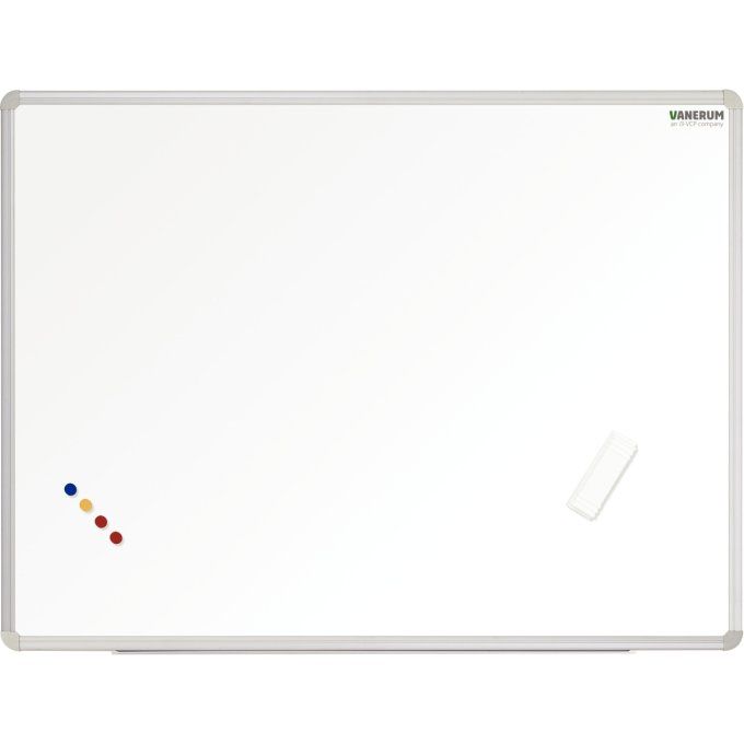Tableau blanc émaillé 90x60cm.  Pour écrire, afficher et projeter. Magnétique et effaçable à sec
