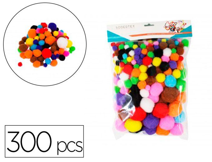 Pompons sodertex polypropylene 3 tailles 300 pcs 10 coloris.