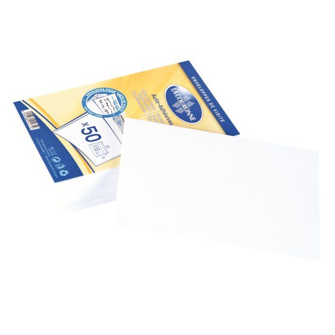 50 enveloppes pour cartes de visite 9x14cm gommées blanches LA COURONNE 90g