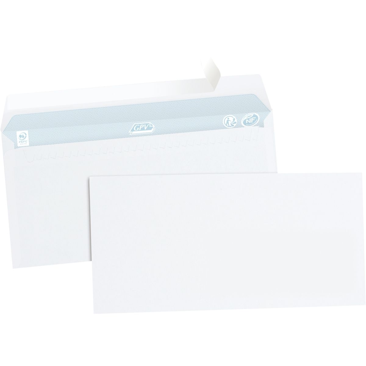 Boîte de 50 enveloppes blanches DL 110x220 80g/m² bande de protection