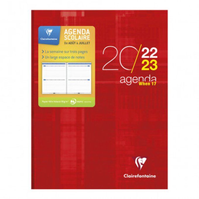 Agenda scolaire 17x22cm CLAIREFONTAINE When 17 2022-2023 rouge