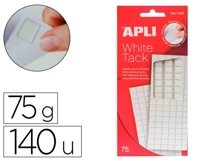 Pâte adhésive apli tack blanche pré-découpée en carrés enlevable réutilisable