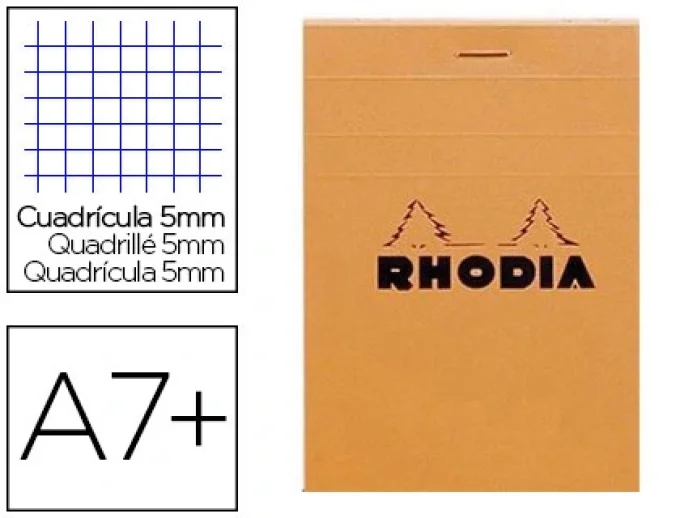 Bloc bureau rhodia a7+ papier vélin surfin couverture enduite enveloppante 85x120mm 80f détachables 