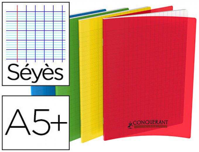 Cahier CONQUERANT Polypropylène  Format A5+ 170x220 Grands carreaux 48 Pages