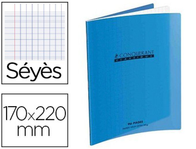  Cahier CONQUERANT Polypropylène Format A5+ 170x220 Grands carreaux 96 Pages