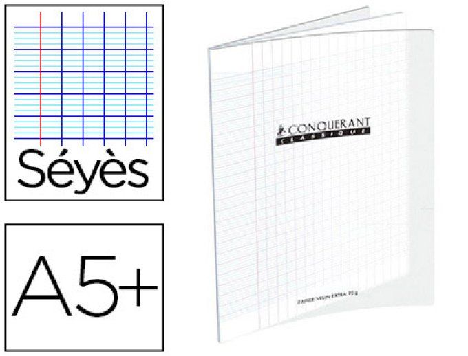 Cahier CONQUERANT Polypropylène  Format A5+ 170x220 Grands carreaux 48 Pages