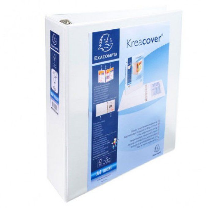 Classeur personnalisable A4+ EXACOMPTA Kreacover 4 anneaux dos 9cm blanc