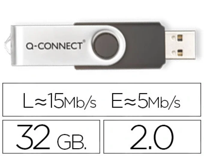 Clé usb q-connect 2.0 32gb vitesse lecture 18mb/s écriture 12mb/s capuchon rotatif.