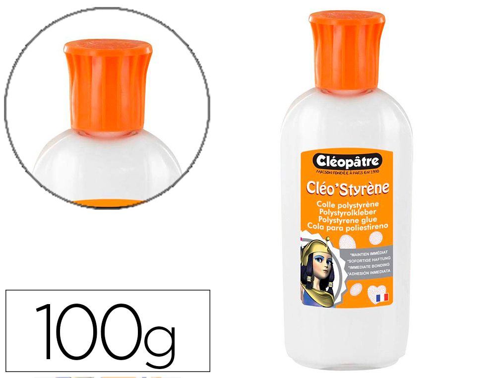 COLLE CLEOPATRE Colle cleopatre speciale polystyrene avec applicateur transparent - flacon de 100g.