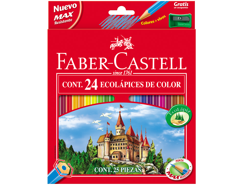 Crayon couleur FABER-CASTELL chateau accordeon mine resistante etui carton 24 couleurs vives.