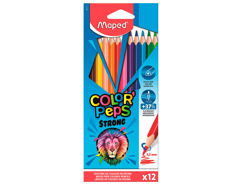 Crayon de couleur MAPED color pep's design monster pointe résistante pochette carton 12 unites.
