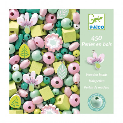 DJECO 450 Perles en bois Feuilles et fleurs