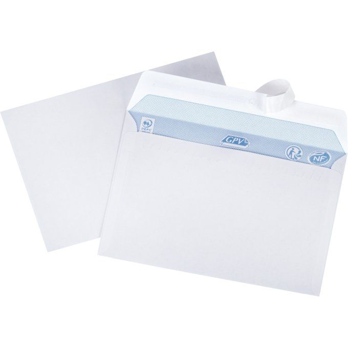 Boîte de 500 enveloppes blanches C6 114x162 80g/m² bande de protection