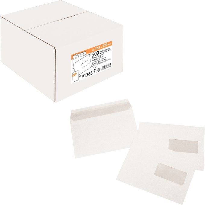 Boîte de 500 enveloppes blanches C5 162x229 80g/m² fenêtre 45x100 bande de protection