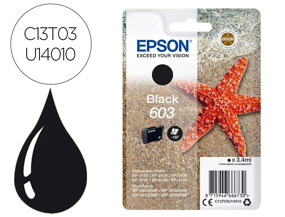 	  	 EPSON Cartouche  encre 603 xp-2100 / 3100 / 4100 / wf-2810 / 2830 / 2835 / 2850  noir