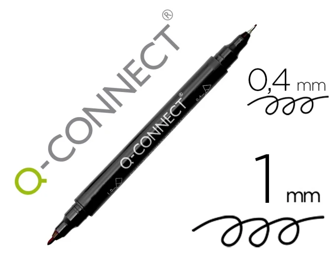 Marqueur permanent q-connect pointe double 1mm et 0,4 mm coloris noir.