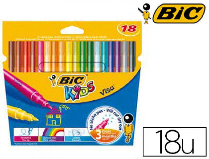 Feutre BIC kids visa coloriage encre lavable capuchon ventilé pointe bloquée ultra-résistante 18 u