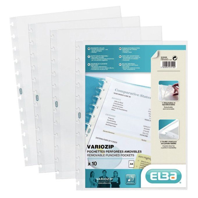 Paquet de 10 pochettes pour protège-documents VARIOZIP format A4