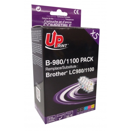 UPRINT B-980/1100 2BK/C/M/Y PACK 5 CARTOUCHES COMPATIBLES AVEC BROTHER LC-980/1100