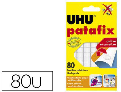 Pastille adhésive UHU patafix fixe momentanément ou définitivement documents objets. Blanc 80 U