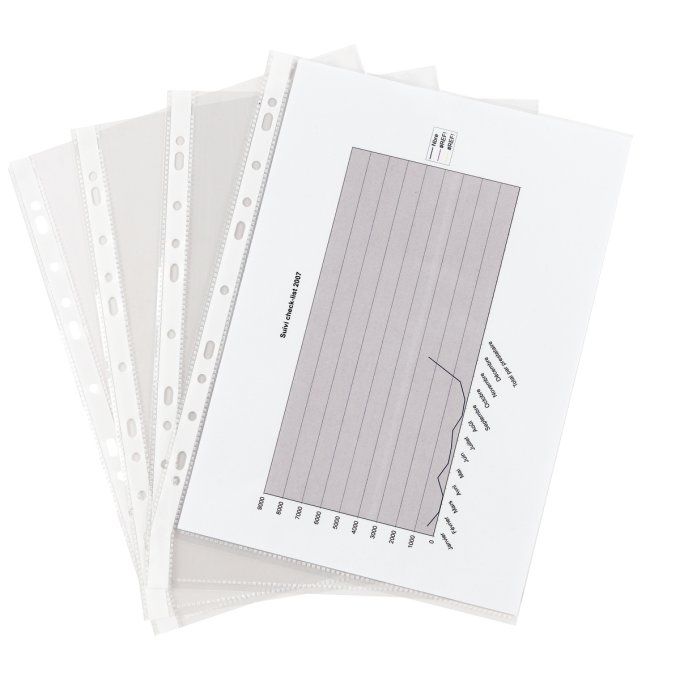 Sachet de 100 pochettes perforées en polypropylène aspect lisse Format 21x29,7 cm épaisseur 7,5/100è