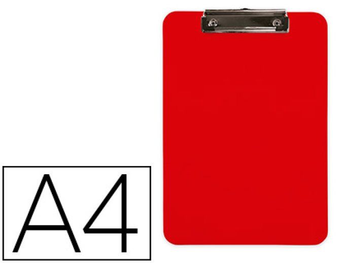 Porte-bloc q-connect plastique rigide epaisseur 2.5mm a4 210x297mm pince metallique coloris rouge.