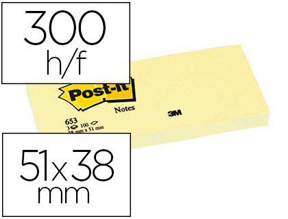 Bloc-notes POST-IT 653 51x38mm 100f/bloc repositionnables coloris jaune étui 3 blocs.
