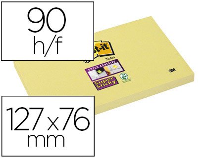 Bloc-notes POST-IT super sticky 127x76mm 90f repositionnables coloris jaune.