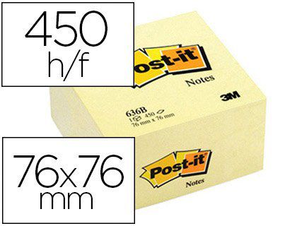 Bloc-notes POST-IT  cube 76x76mm 450f repositionnables coloris jaune 636-b.