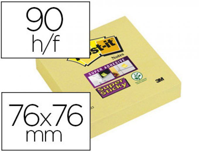 POST-IT Bloc-notes  super sticky 76x76mm 90f repositionnables coloris jaune.