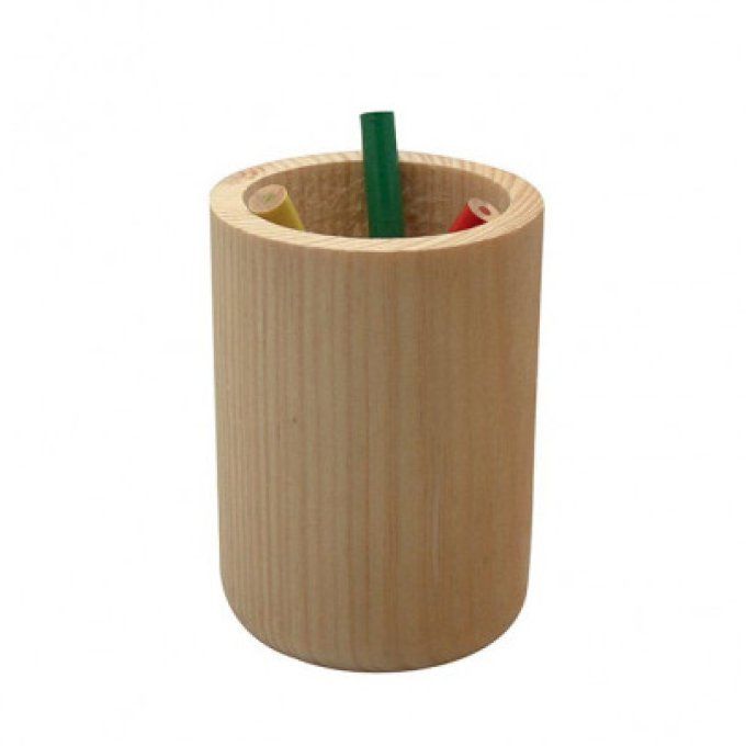 Pot à crayon cylindrique en bois à customiser. Diamètre 6 cm, ht 90mm.