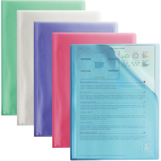 Protège-documents en polypropylène 2ND LIFE 20 pochettes / 40 vues pour format A4 coloris assortis