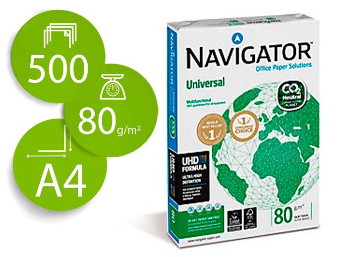 Papier navigator co2 neutral multifonction universal a4 de 80g/m2 blancheur 169 opacite 95 rigidite 