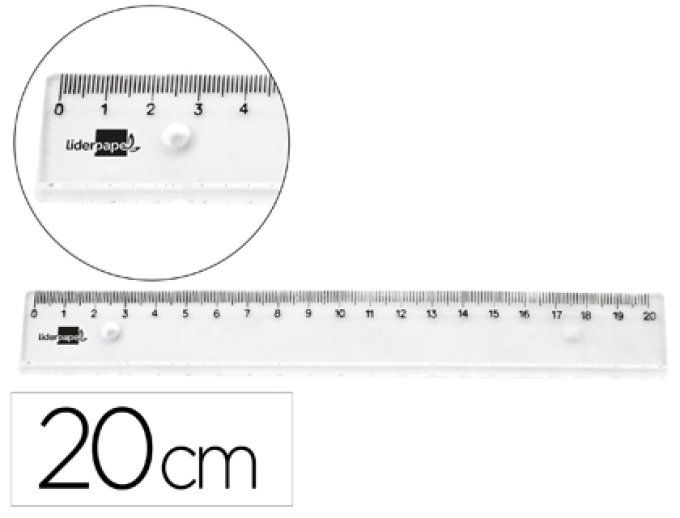 Regle liderpapel plastique incassable transparent 20 cm.