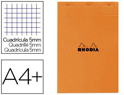 Bloc bureau RHODIA a4+ papier vélin surfin couverture enduite enveloppante 210x320mm 80f détachables