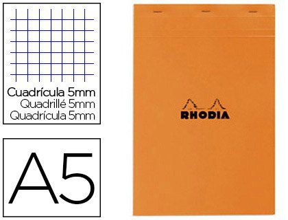 Bloc bureau RHODIA A5 papier vélin surfin couverture enduite enveloppante 148x210mm 80f détachables 