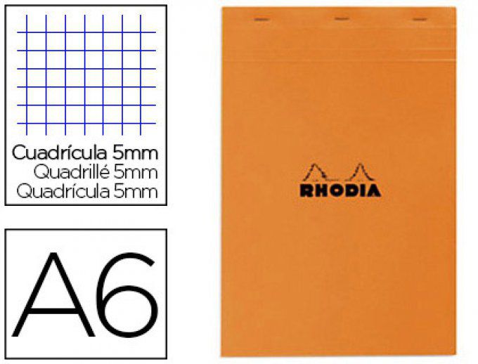 Bloc bureau RHODIA A6 papier vélin surfin couverture enduite enveloppante 105x148mm 80f détachables 