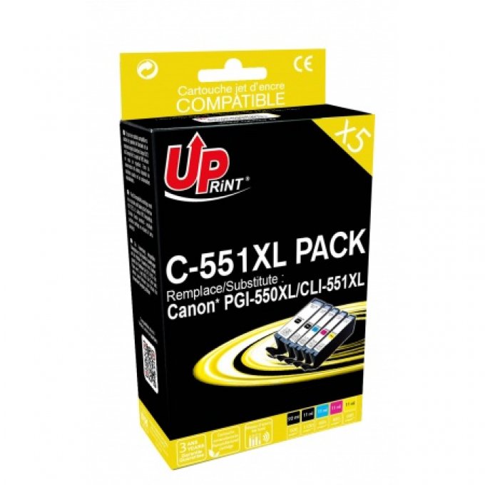 UPRINT C-551XL 2BK/C/M/Y PACK 5 CARTOUCHES COMPATIBLES AVEC CANON PGI-550XL/CLI-551XL  PORT  OFFERT