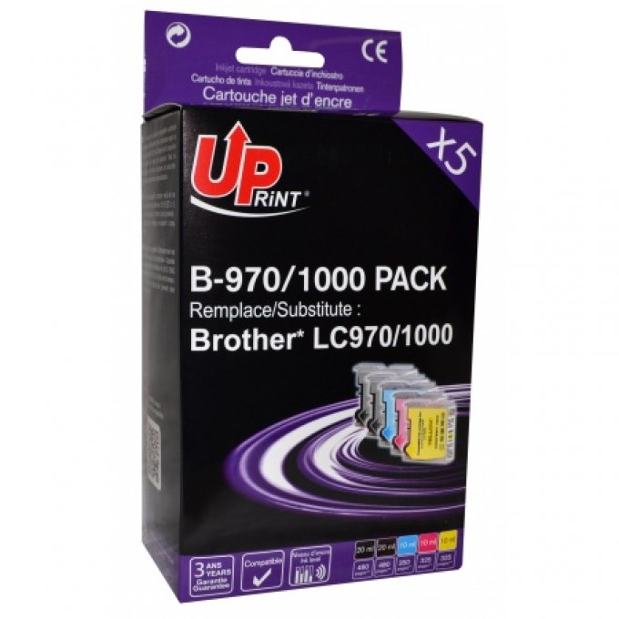 UPRINT B-970/1000 2BK/C/M/Y PACK 5 CARTOUCHES COMPATIBLES AVEC BROTHER LC-970/1000