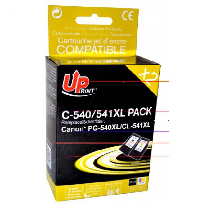 UPRINT C-540/541XL BK/CL PACK 2 CARTOUCHES COMPATIBLES AVEC CANON PG-540XL / CL-541XL