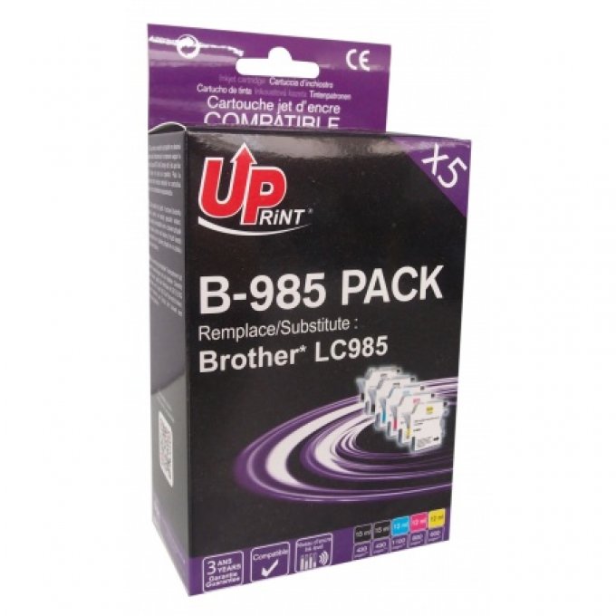 UPRINT B-985 2BK/C/M/Y PACK 5 CARTOUCHES COMPATIBLES AVEC BROTHER LC-985