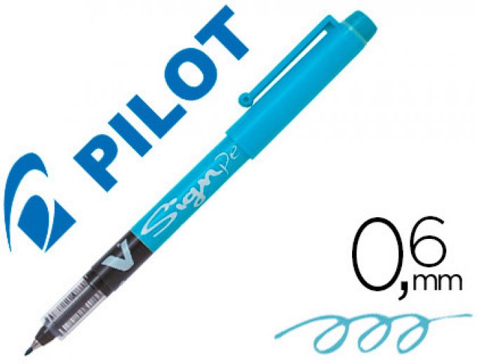 Stylo-feutre pilot v sign pen écriture moyenne 0.6mm pointe fibre polyester encre intense turquoise